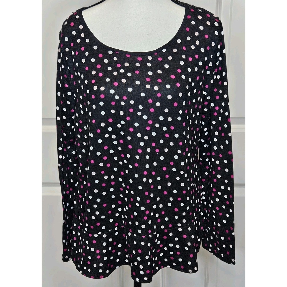 Kate Spade Polka Dot Sweater‎ Longsleeve Peplum Hem Size Medium Black Pink